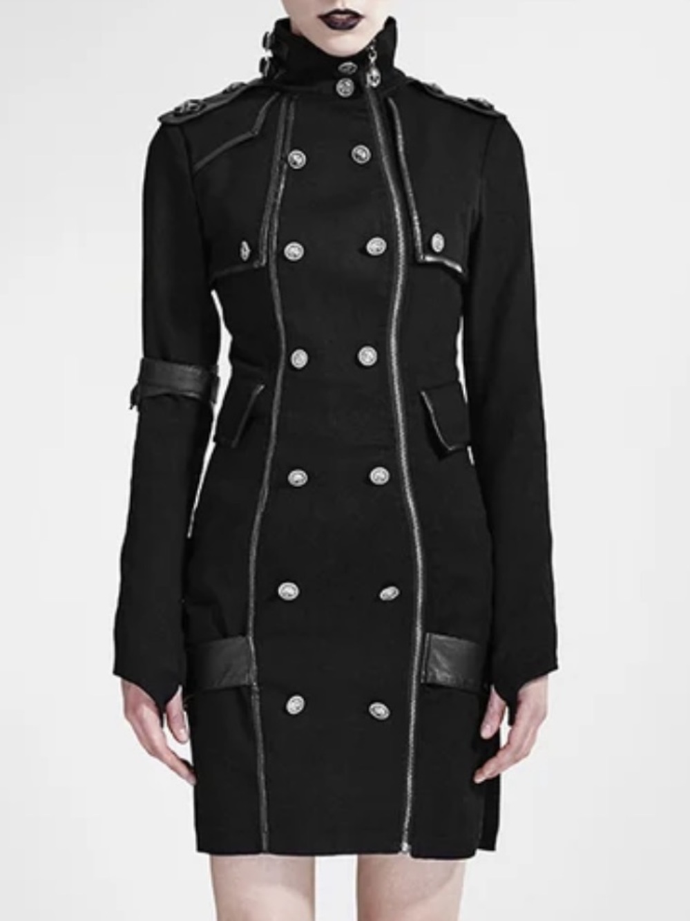 Punk Rave Black Denim Military-Style Double-Breasted Mini Dress